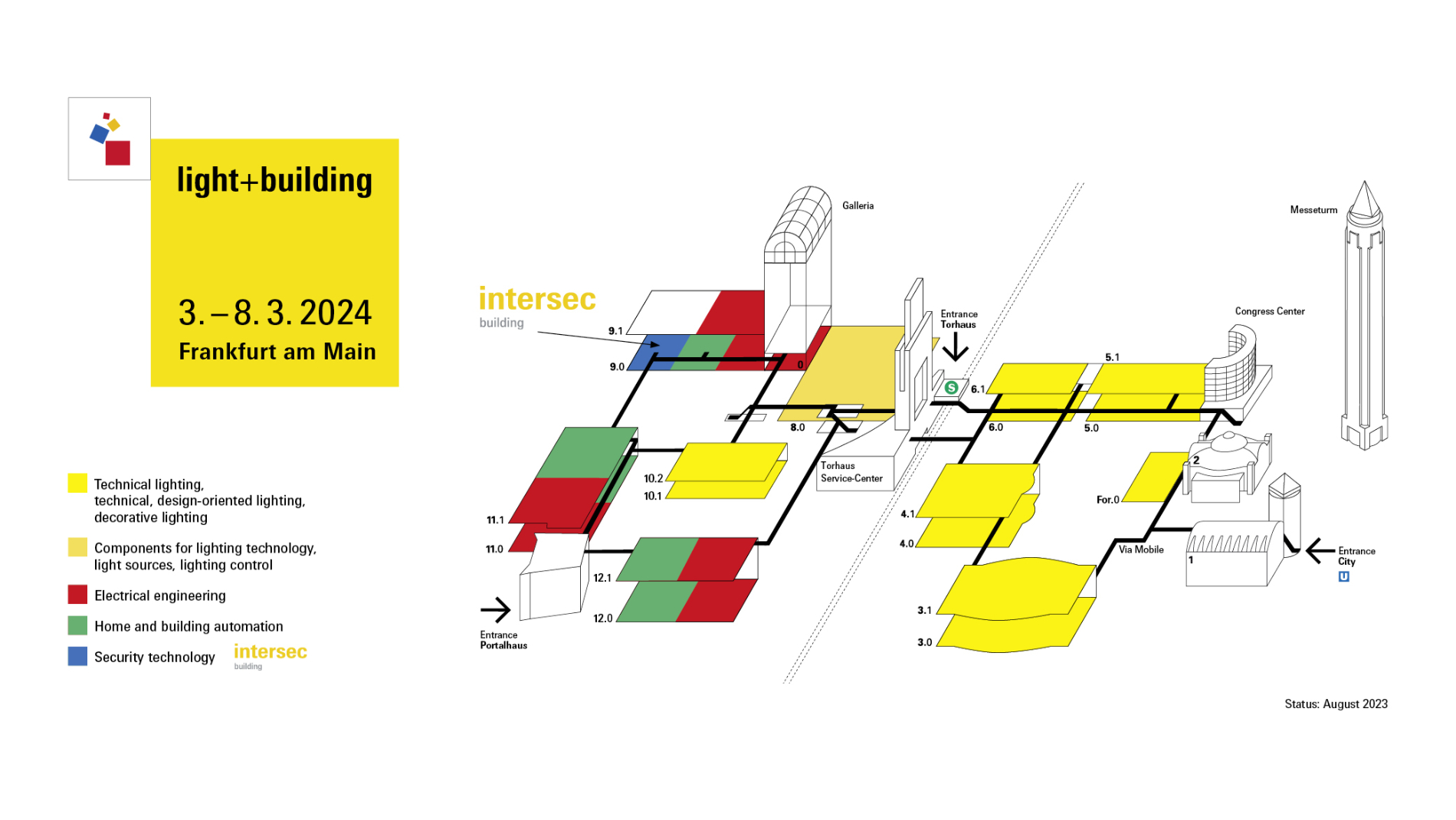 The Light + Building 2024 hall plan shows the various product segments at a glance. (Source: Messe Frankfurt Exhibition GmbH)